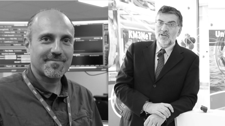 Alessandro Cardini e Giacomo Cuttone, in bianco e nero, in laboratorio