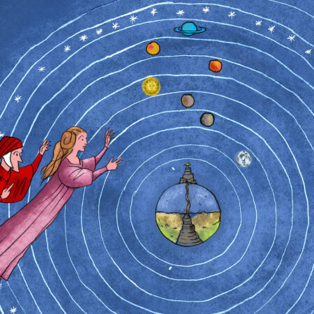 Illustrazione di Dante e Beatrice che osservano i cieli