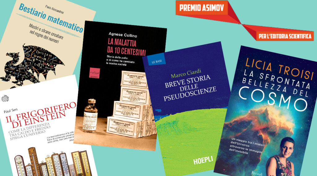 collage delle copertine dei 5 libri finalisti di Asimov 2022