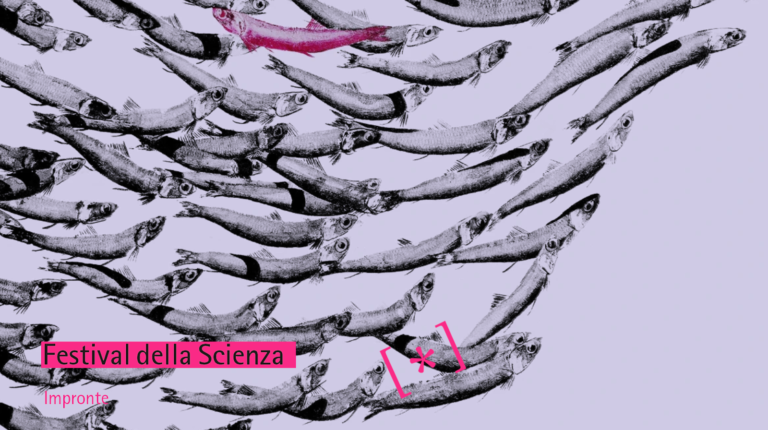 Immagine del festival della scienza di Genova 2023 - tante acciughe che nuotano, una si distingue dalle altre