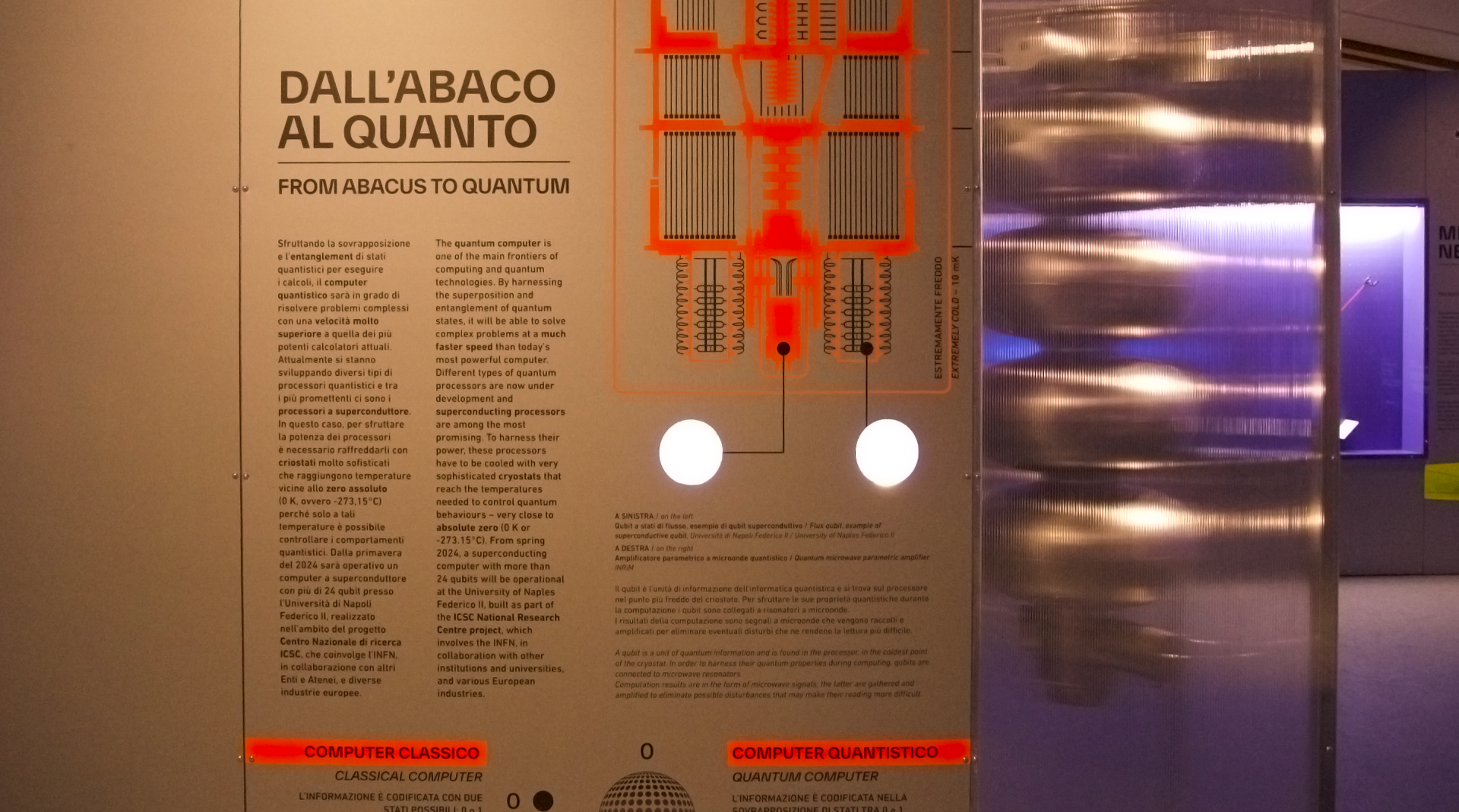 pannello della mostra Quanto che rappresenta un criostato di un computer quantistico