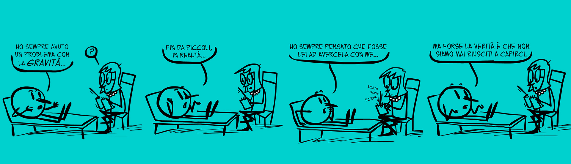 Striscia a fumetti di Luca Ralli sulla gravità quantistica