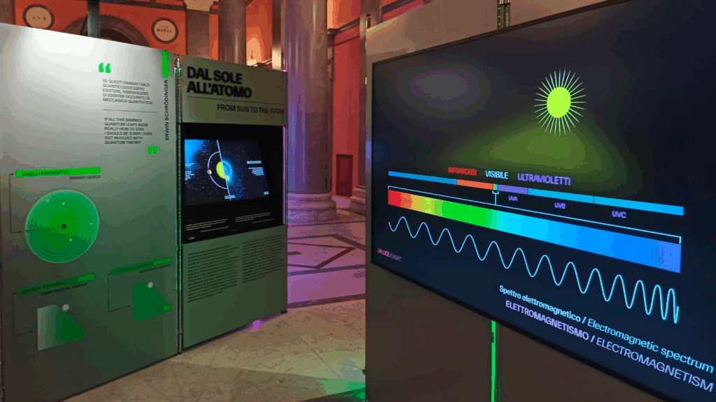 Allestimento a Napoli della mostra "Il cosmo in un salto"